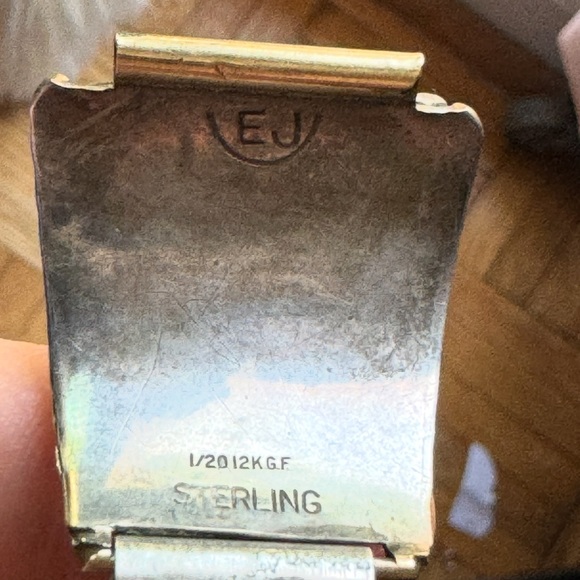 VTG 1970s Old Pawn NAVAJO Turquoise-Coral Men's Watchband EJ 12k Gold Sterling - Picture 7 of 7